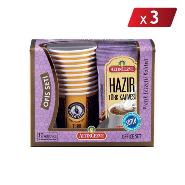Altın Cezve Hazır Türk Kahvesi Ofis Seti Sütlü 10 x 11 Gr - 3LÜ PAKET ürün görseli 1
