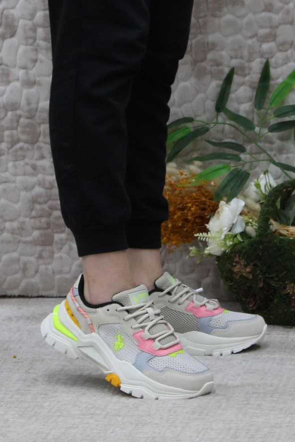 U.S. Polo Assn. Vıncent Bej Pembe Sarı Orijinal Ürün Kadın Sneaker Ayakkabı ürün görseli 1