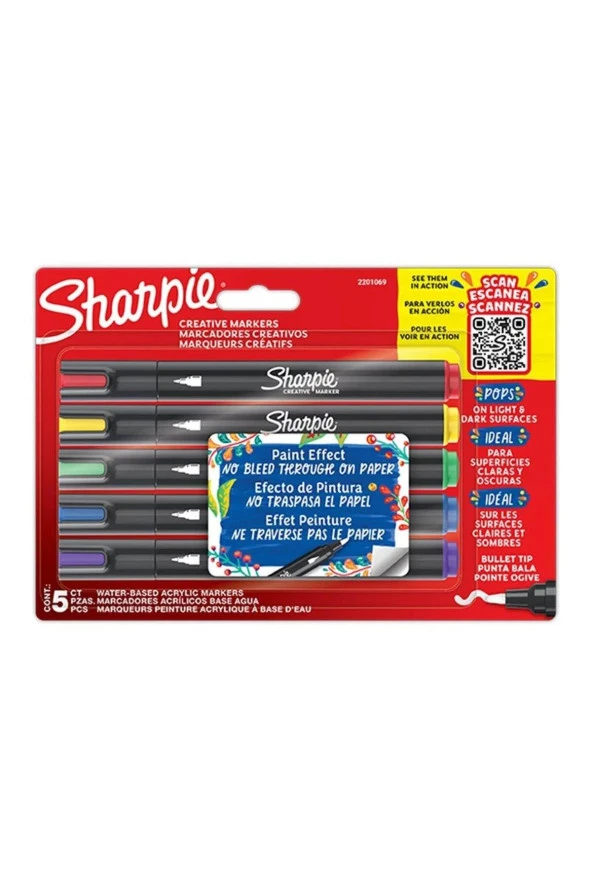 Sharpie Markör Akrilik Yuvarlak Uç 5 Li Blister Yuvarlak Uç Akrilik Markör ürün görseli 1