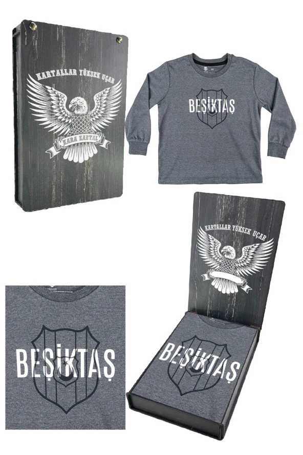 Beşiktaş Orijinal Lisanslı Logo Baskılı Çocuk Sweat Hediyelik Ahşap Kutulu ürün görseli 1