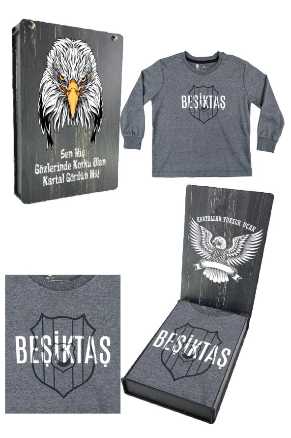 Beşiktaş Orijinal Lisanslı Logo Baskılı Çocuk Sweat Hediyelik Ahşap Kutulu ürün görseli 1