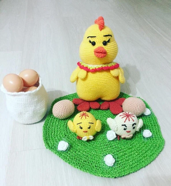 Tavuk Ailesi Takımı Amigurumi Organik Oyuncak ürün görseli 1