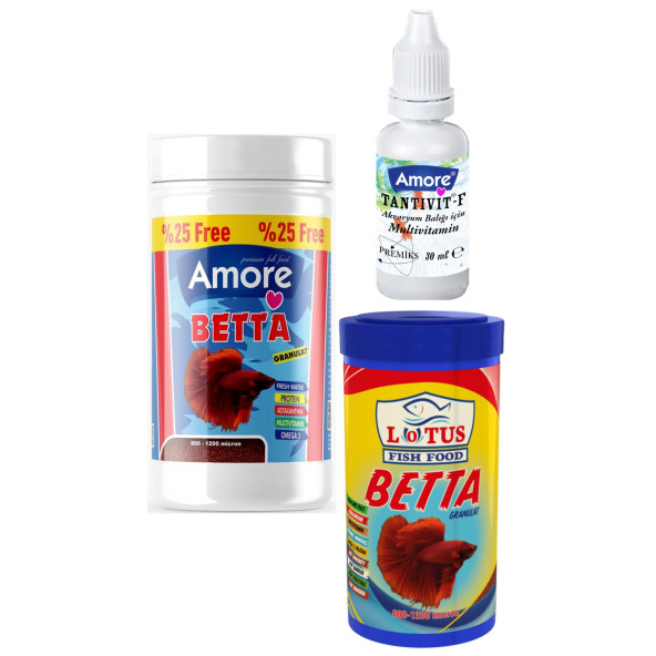 Betta Granulat 125ml, Lotus 100ml Granül Beta Balığı Yemi, 30cc Vitamin Set ürün görseli 1