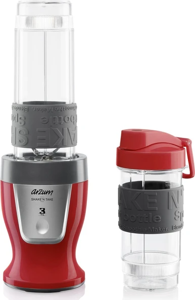 Arzum AR1032 Shake'n Take Kişisel Smoothie Blender, Kırmızı (300 W, 2 Adet Şişe) ürün görseli 1