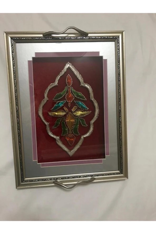 Çivi Ile Çelik Renkli Teller Kullanılarak Yapılan Özel Tasarım Dekoratif Tepsi Flografi Tekniği ürün görseli 1