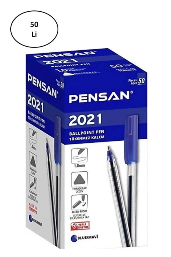 Pensan 2021 1.0 Üçgen Mavi / Blue Tükenmez Kalem 50 Adet ürün görseli 1