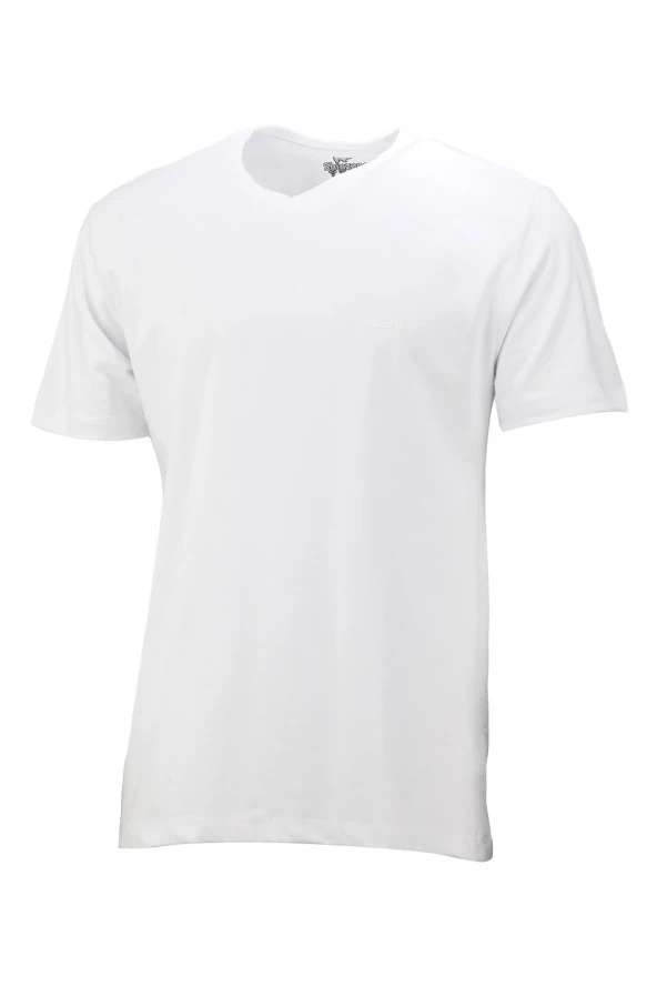 Erkek V Yaka Standart Fit Beyaz T-Shirt ürün görseli 1