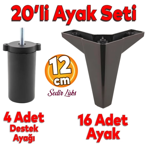 20'li Set Sedir Lüks Mobilya Koltuk Kanepe Tv Ünitesi Destek Ayağı 12 cm Siyah Ayakları ürün görseli 1