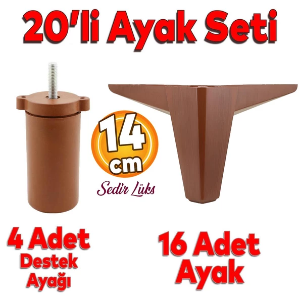 20'li Set Sedir Lüks Mobilya Koltuk Kanepe Tv Ünitesi Destek Ayağı 14 cm Ahşap Desenli Ayakları ürün görseli 1