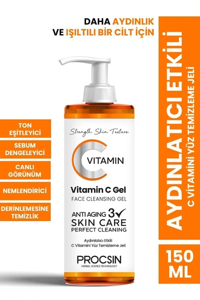 Aydınlatıcı Etkili C Vitamini Yüz Temizleme Jeli 150 ML ürün görseli 1