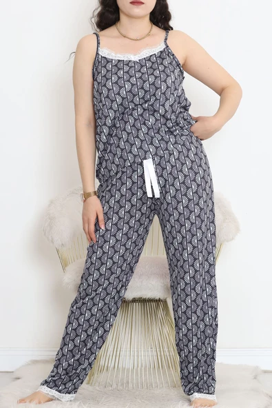 İp Askılı Battal Pijama Takımı Lacivert - 174.1287. ürün görseli 1