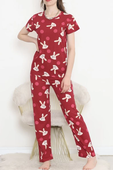 Desenli Pijama Takımı Bordo - 130.1287. ürün görseli 1