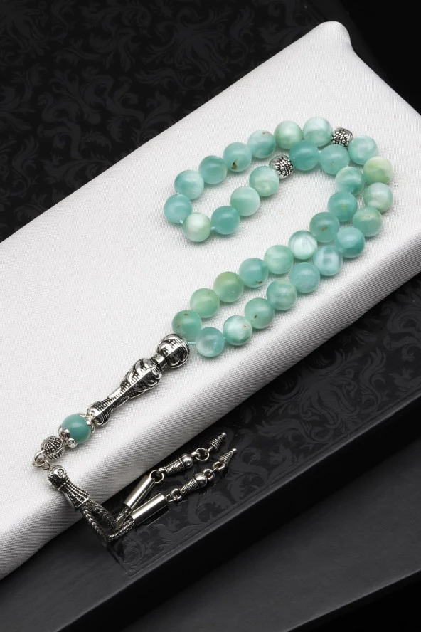 Yeşil Larimar Doğal Taş Tesbih 8 mm Küre Kesim ürün görseli 1