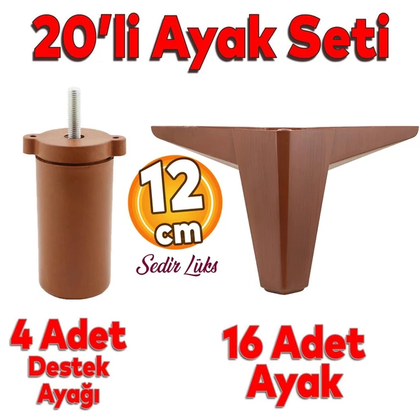 20'li Set Sedir Lüks Mobilya Koltuk Kanepe Tv Ünitesi Destek Ayağı 12 cm Ahşap Desenli Ayakları ürün görseli 1