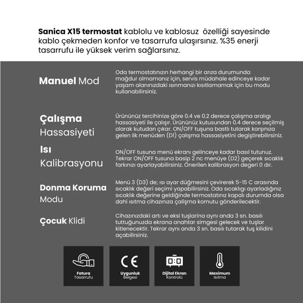 Sanica X15 Oda Termostatı - Resim 2