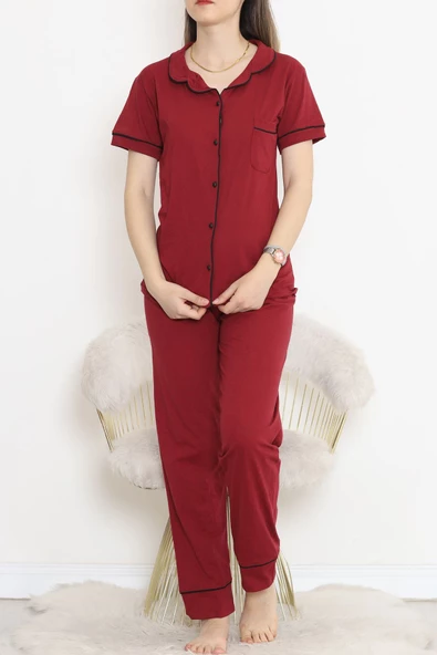Önü Cepli Pijama Takımı Bordo - 11404.1048. ürün görseli 1