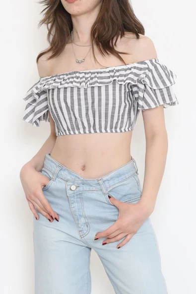 Çizgili Crop Bluz Fümebeyaz - 18426.631. ürün görseli 1