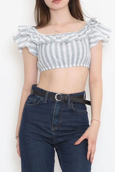 Çizgili Crop Bluz Gribeyaz - 18426.631. ürün görseli 1