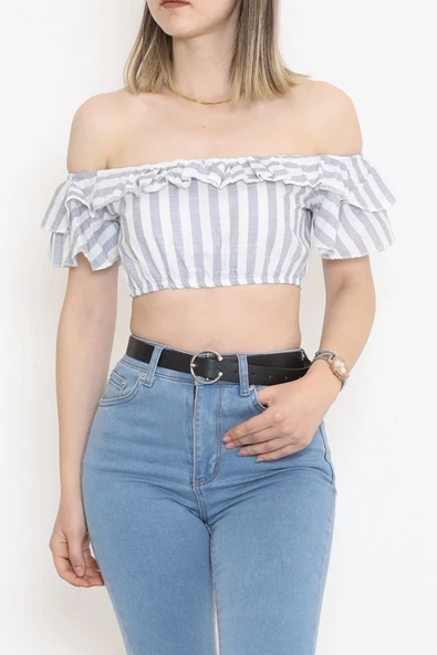 Çizgili Crop Bluz Beyazfüme - 18426.631. ürün görseli 1