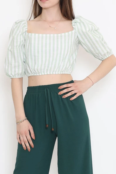 Çizgili Crop Bluz Yeşil - 18423.631. ürün görseli 1