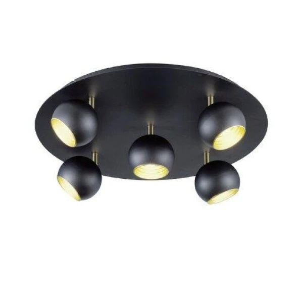 Rsylight Metal Modern 5 Li Yuvarlak Siyah Led Spot Avize Günışığı Ampullü ürün görseli 1