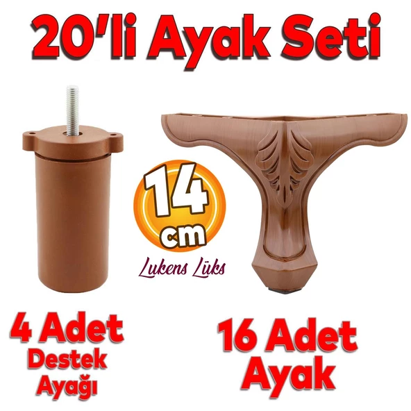 20'li Set Lukens Lüks Mobilya Koltuk Kanepe Tv Ünitesi Destek Ayağı 14 cm Ahşap Desenli Ayakları ürün görseli 1