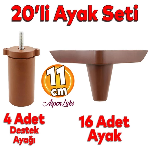 20'li Set Aspen Lüks Mobilya Koltuk Kanepe Tv Ünitesi Destek Ayağı 11 cm Ahşap Desenli Ayakları ürün görseli 1