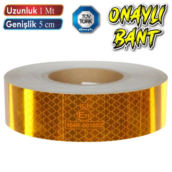 Tüvtürk Onaylı Belgeli Bant 1 Metre 5 cm Sarı Reflektörlü Reflektif Fosforlu Şerit Bant İkaz Bandı ürün görseli 1