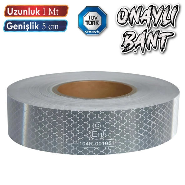 Tüvtürk Onaylı Belgeli Bant 1 Metre 5 cm Beyaz Reflektörlü Reflektif Fosforlu Şerit Bant İkaz Bandı ürün görseli 1