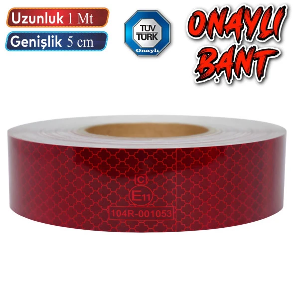 Tüvtürk Onaylı Belgeli Bant 1 Metre 5 cm Kırmızı Reflektörlü Reflektif Fosforlu Şerit Bant İkaz Bandı ürün görseli 1