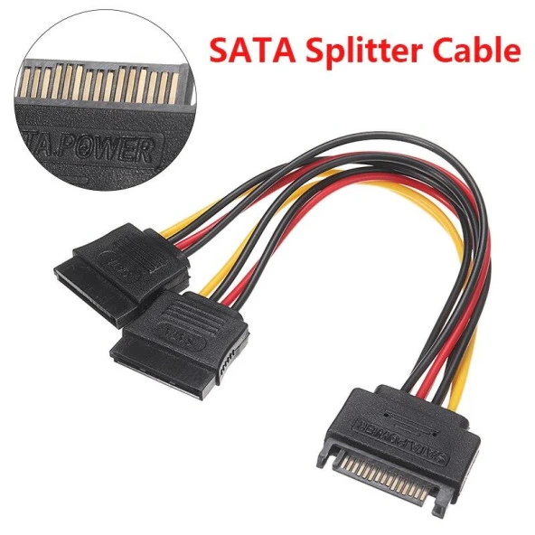 Sata Çoklayıcı 15 Pin 1 Erkek 2 Dişi 2 Port Çoklayıcı Y Splitter Hdd Bağlantı Kablosu 4426 ürün görseli 1