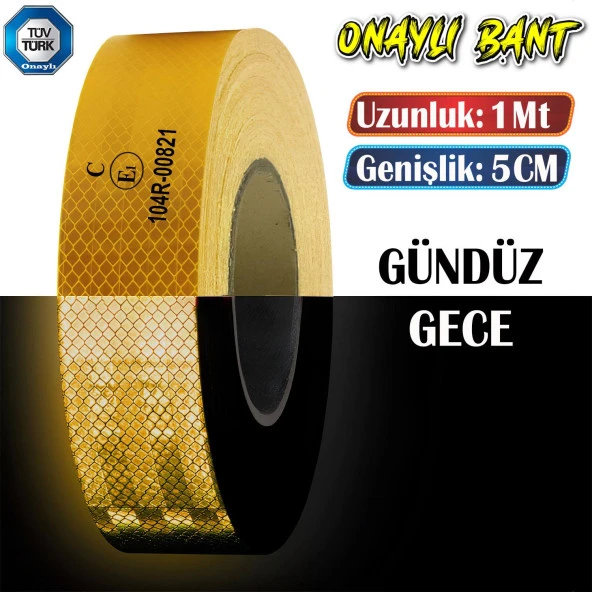 Tüvtürk Onaylı Bant Sarı 1 Metre 5 cm Belgeli Reflektörlü Reflektif Fosforlu Şerit Bant İkaz Bandı ürün görseli 1
