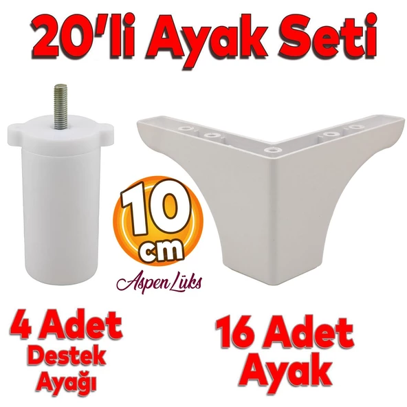 20'li Set Rose Lüks Mobilya Koltuk Kanepe Tv Ünitesi Destek Ayağı 10 cm Beyaz Ayakları ürün görseli 1