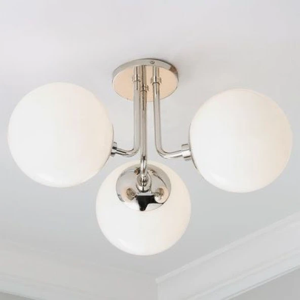 Rsylight Metal Modern Krom Kaplama Tavan Plofyoner 3 Lü Opal Camlı Avize ürün görseli 1