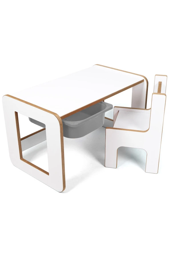 Çocuk Oyun, Aktivite ve Etkinlik Masası, Beyaz-Gri, 18mm 1.Sınıf MDF ürün görseli 1