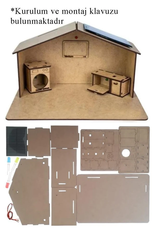Güneş Enerjili Ev Yapım Seti 1 Paket Güneş Paneli Mantar Led Lamba Mdf Ev Maketi Deney Proje ürün görseli 1