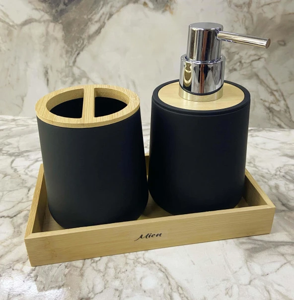 Banyo Seti 3 Parça Modern Tasarım Akrilik Siyah ürün görseli 1