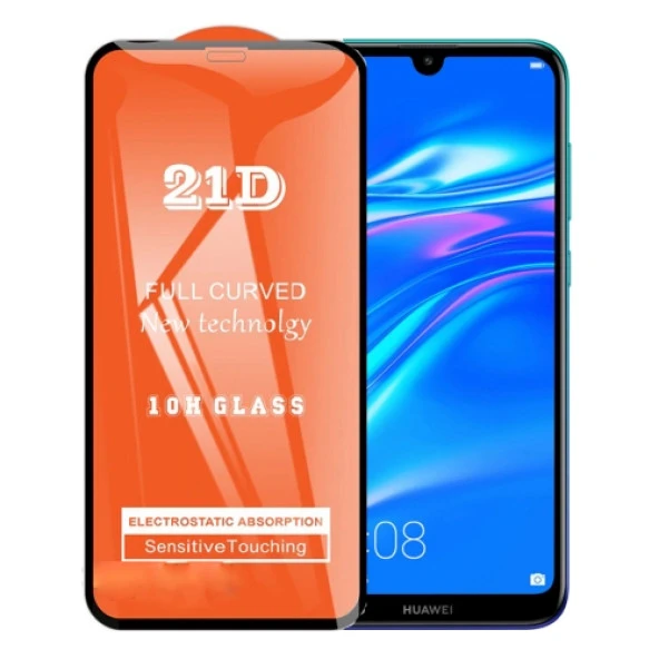 Huawei Y7 2019 Ekran Koruyucu 21D Tam Kaplayan Kırılmaz Cam Kavisli ürün görseli 1