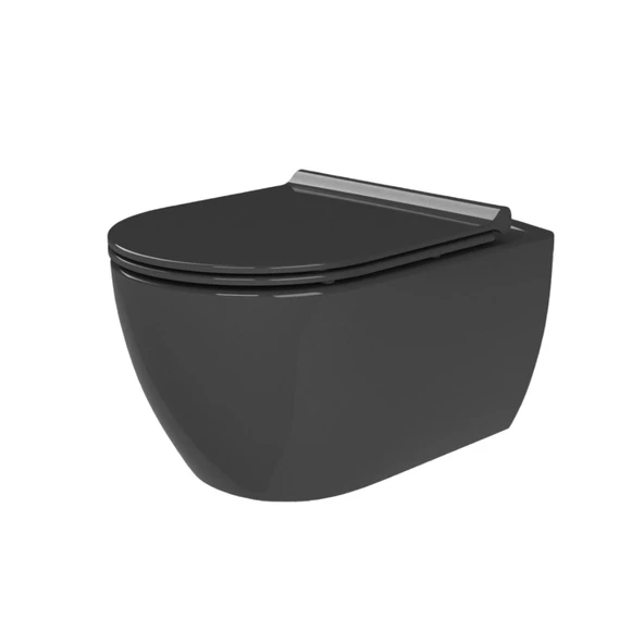 Turkuaz City Kanalsız Mat Antrasit Gizli Montaj Asma Klozet SET002074, Turkuaz City Bella Duroplast Yavaş Kapak ürün görseli 1