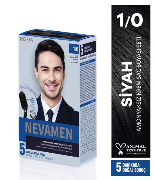 Neva Color Siyah Men Amonyaksız Krem Saç Boyası Seti 1/0 ürün görseli 1