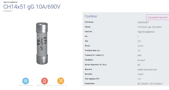 ETI 14X51 32A 690VAC PORSELEN SİGORTA - 10 Adet ürün görseli 1