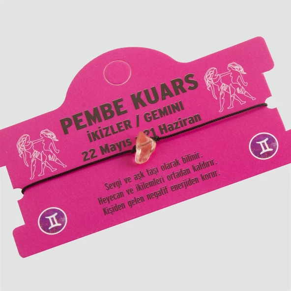 Pembe Kuars Doğal Taşlı İkizler Burç Bileklik - DL0101 ürün görseli 1