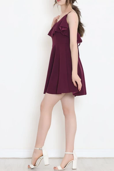 İp Askılı Crep Elbise Mor - 581815.1592. - Resim 4