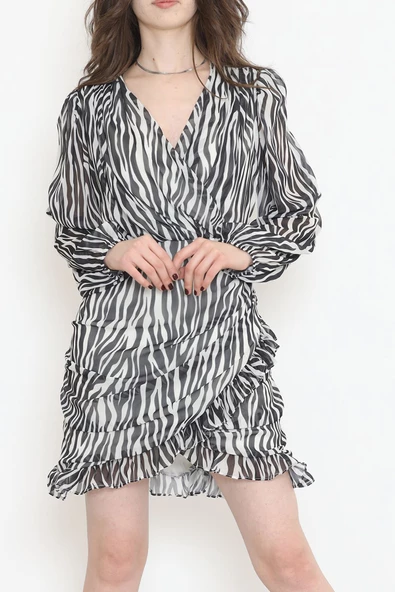 Kruvaze Şifon Elbise Zebra - 17884.1247. ürün görseli 1