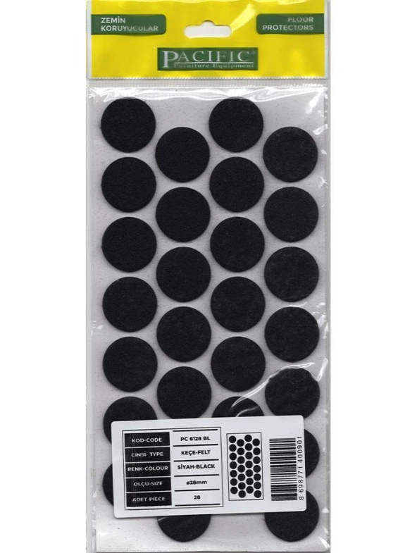 Pacific 6128 BL Yapışkanlı Keçe 28 mm Siyah ürün görseli 1