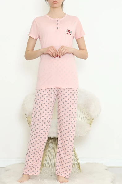 Düğmeli Pijama Takımı Pembe - 704.1287. - Resim 4