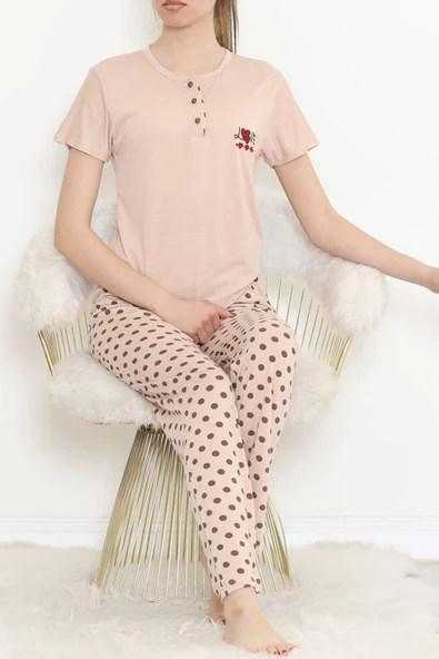 Düğmeli Pijama Takımı Bej - 704.1287. - Resim 2