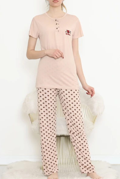 Düğmeli Pijama Takımı Bej - 704.1287. - Resim 5