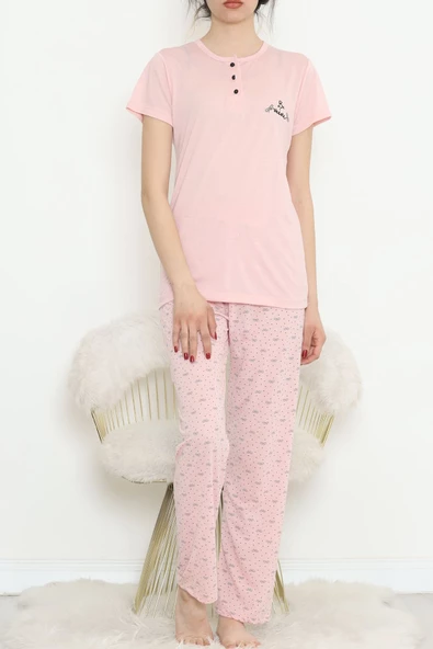 Düğmeli Pijama Takımı Pudra2 - 704.1287. - Resim 2