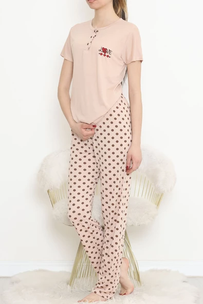 Düğmeli Pijama Takımı Bej - 704.1287. - Resim 4